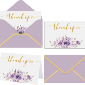 YUANAYA 36 Thank You Cards with Envelopes Purple 4x6 Inches, Blank Cards and Envelopes Bulk for Wedding, Sympathy, Baby Shower, Anniversary, Thanksgiving, Baby shower, Small Business, All Occasion