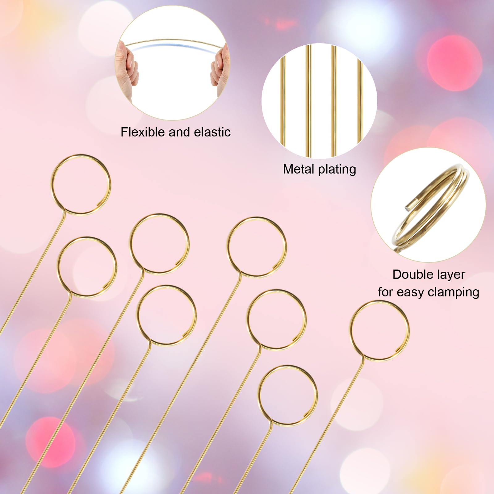 Rimoev 40 Pcs Floral Card Holder Picks, 12 Inch Round Picture Holders, Photo Holder Pick Stick, Gold Floral Place Card Holder, Floral Picks Clips, Photo Picture Holder for Weddin