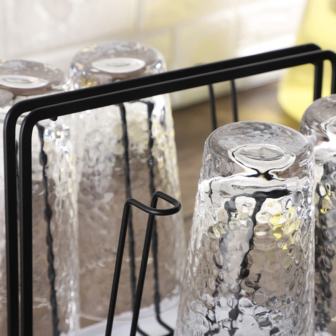 Cup Drying Rack, Glass Bottle Mug Cup Holder Metal Dish Drainer Drying Rack Mugs Storage Rack Countertop Drainer Coffee Bottles Stand with Drip Tray for 6 Cups