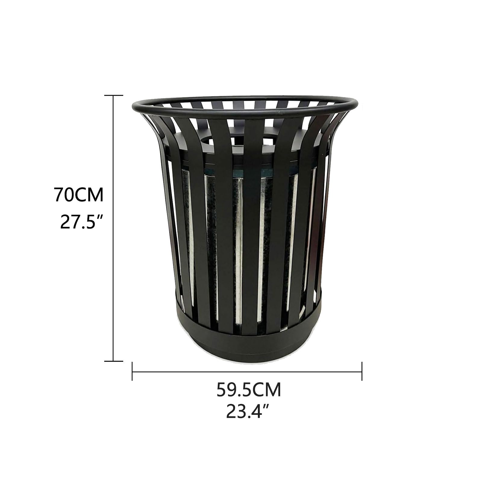 Anxeit Outdoor Metal Slatted Trash Receptacle,Waste Receptacle，Commercial Trash Cans,Zone Round Garbage Bin,Square Hotel Street Patio Indoor Metal Stan (Large - Black)