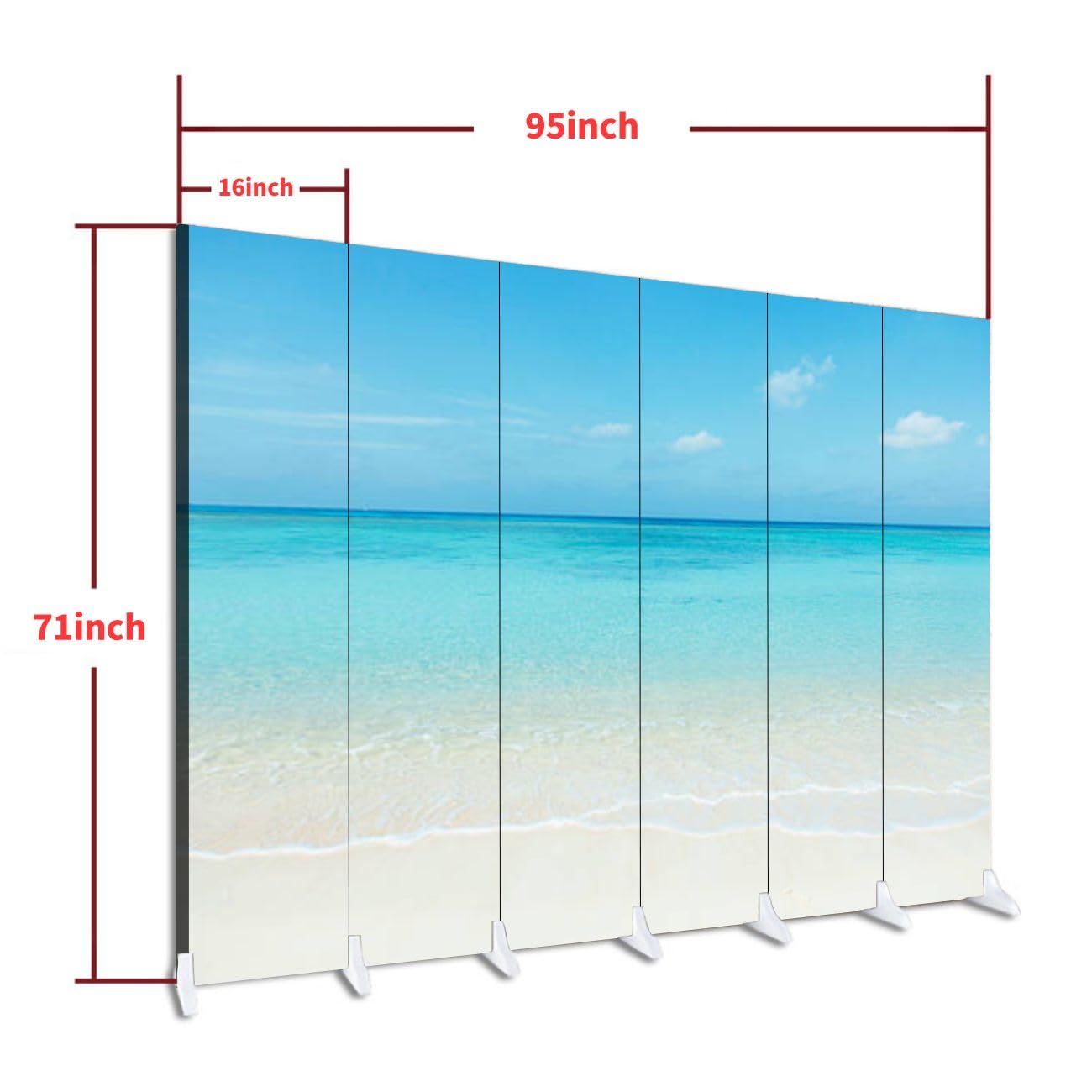 Wood Screen Room Divider Clean White Beach Folding Screen Canvas Privacy Partition Panels Dual-Sided Wall Divider Indoor Display Shelves 6 Panels