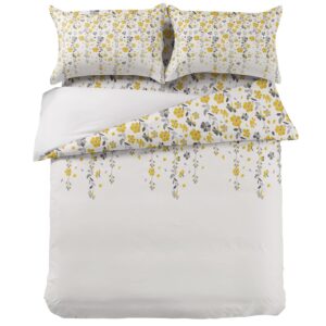 Autumn Yellow Weeping Floral White Back Duvet Cover Sets 4 Piece California King Ultra Soft Bed Quilt Cover Set for Kids/Teens/Women/Men,Gray Flower Vine Leaf Bedding Collection All Season Use