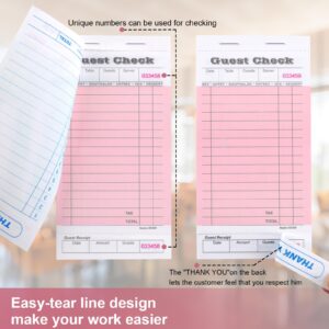 6 Pack Server Note Pads, Guest Check Books for Servers, Guest Checks Notepad for Waiter Waitress Servers, Waitress Notepad for Restaurants Food Order, 50 Sheets/Pad, Pink Guest Check