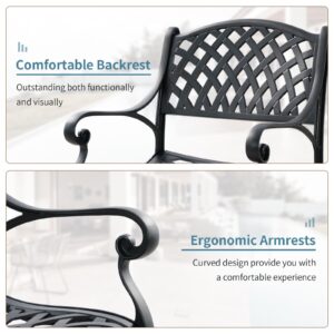 PATIO-IN 4 Pieces Patio Chairs Set of 4 All Weather Outdoor Bistro Chairs with Armrest, Cast Aluminum Metal Dining Chair Set of 4 for Outdoor Furniture Outside Garden Deck 4, Black 1