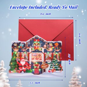 MZD8391 3D Pop Up Christmas Cards with Music & Lights, Animated Christmas Gift Card, Playing 3 Christmas Songs with 3 Matching Lights Blinking Modes (Envelope Included)