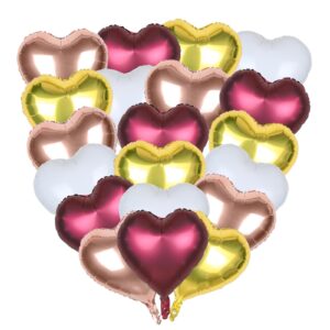 guzon 20pcs burgundy rose gold heart balloons white mylar balloons gold foil balloons for women girls wedding engagement bridal shower birthday party decoration