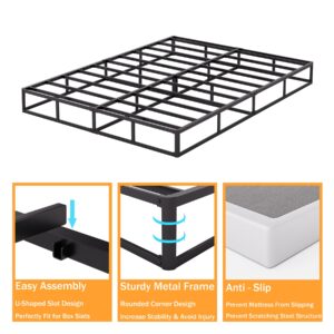 Bednowitz King Box Spring，5 Inch Low Profile Metal Boxspring with Non-Slip Fabric Bed Cover, Sturdy Heavy Duty Steel Structure Bed Base, Noise-Free Mattress Foundation, Easy Assembly，Black