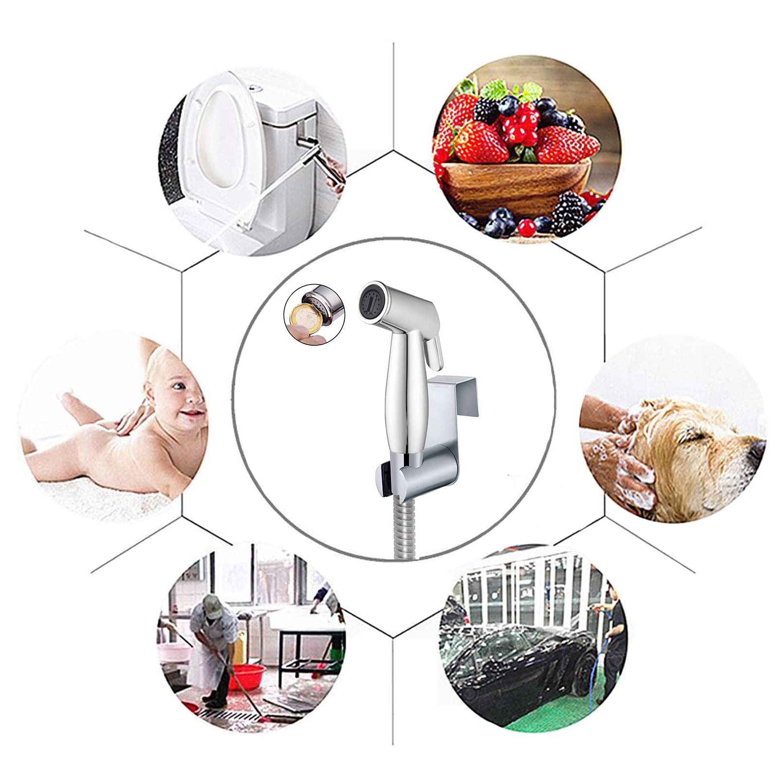 Hand Held Bidet Sprayer - Sprayer Shattaf Toilet Bidet Shower Head for Bathroom Sink or Toilet - with 59-inch Hose and Wall Bracket