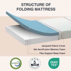 Dyonery Folding Mattress, 4 Inch King CertiPUR-US Certified Portable Trifold Memory Foam Mattress Topper with Washable Cover, Foldable Guest Bed, Travel Mat, 76"×80"×4", White