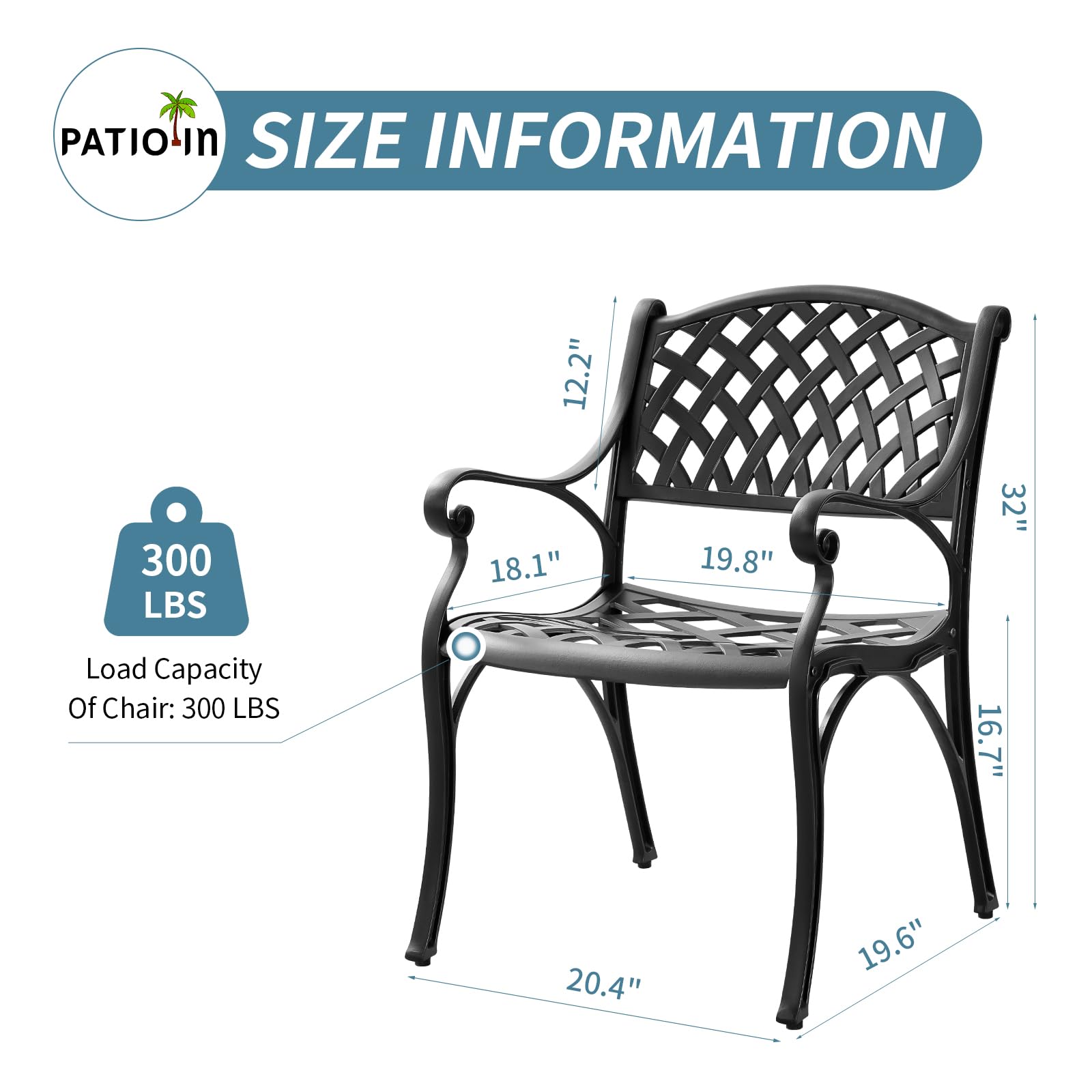 PATIO-IN 6 Pieces Patio Chairs Set of 6 All Weather Outdoor Bistro Chairs with Armrest, Cast Aluminum Metal Dining Chair Set of 6 for Outdoor Furniture Outside Garden Deck (6, Black 1) (6)