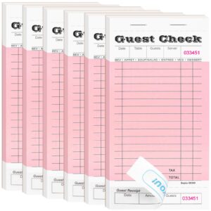 6 Pack Server Note Pads, Guest Check Books for Servers, Guest Checks Notepad for Waiter Waitress Servers, Waitress Notepad for Restaurants Food Order, 50 Sheets/Pad, Pink Guest Check