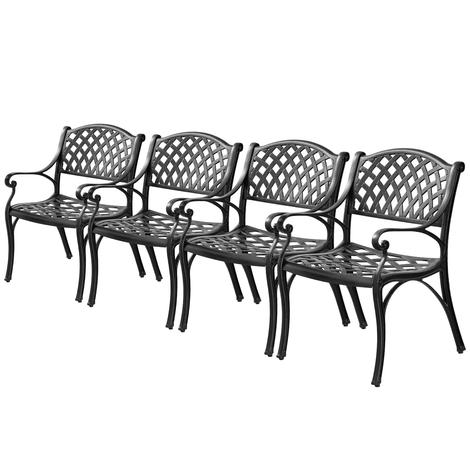 PATIO-IN 4 Pieces Patio Chairs Set of 4 All Weather Outdoor Bistro Chairs with Armrest, Cast Aluminum Metal Dining Chair Set of 4 for Outdoor Furniture Outside Garden Deck 4, Black 1