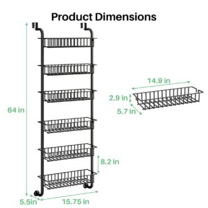 Over the Door Pantry Organizer - 6 Tier Pantry Door Spice Rack Organizer, Metal Over Door Organization Pantry Organizer and Storage Kitchen