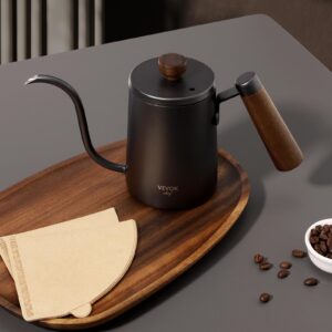 VEVOK CHEF Mini Gooseneck Kettle with Wooden Handle, 20 Ounce 550ml for 2 Cups, Stainless Steel Narrow Long Spout, Small Tea Water Coffee Kettle for Pour Over, Drip Coffee Maker, Teapot