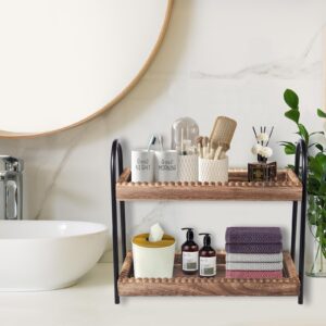 BDBDYEAY Bathroom Countertop Organizer, 2 Tier Vanity Organizer and Storage for Cosmetic Skincare Perfume, Wood Bead Storage Shelf for Bathroom Kitchen Coffee Station