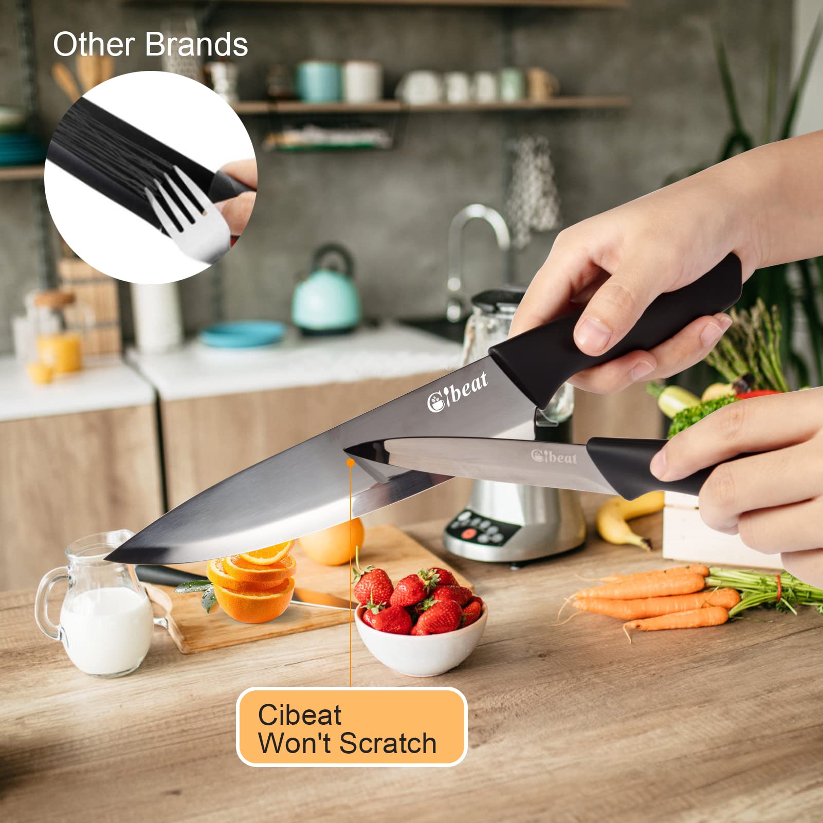 GAOMON 6PCS Kitchen Knife Set, Cutting Knife with Blade Protective Knife Sheath, Stainless Steel Kitchen Knife Chef Knife for Cutting, Peeling, Slicing Fruit, Vegetables, Bread and Meat