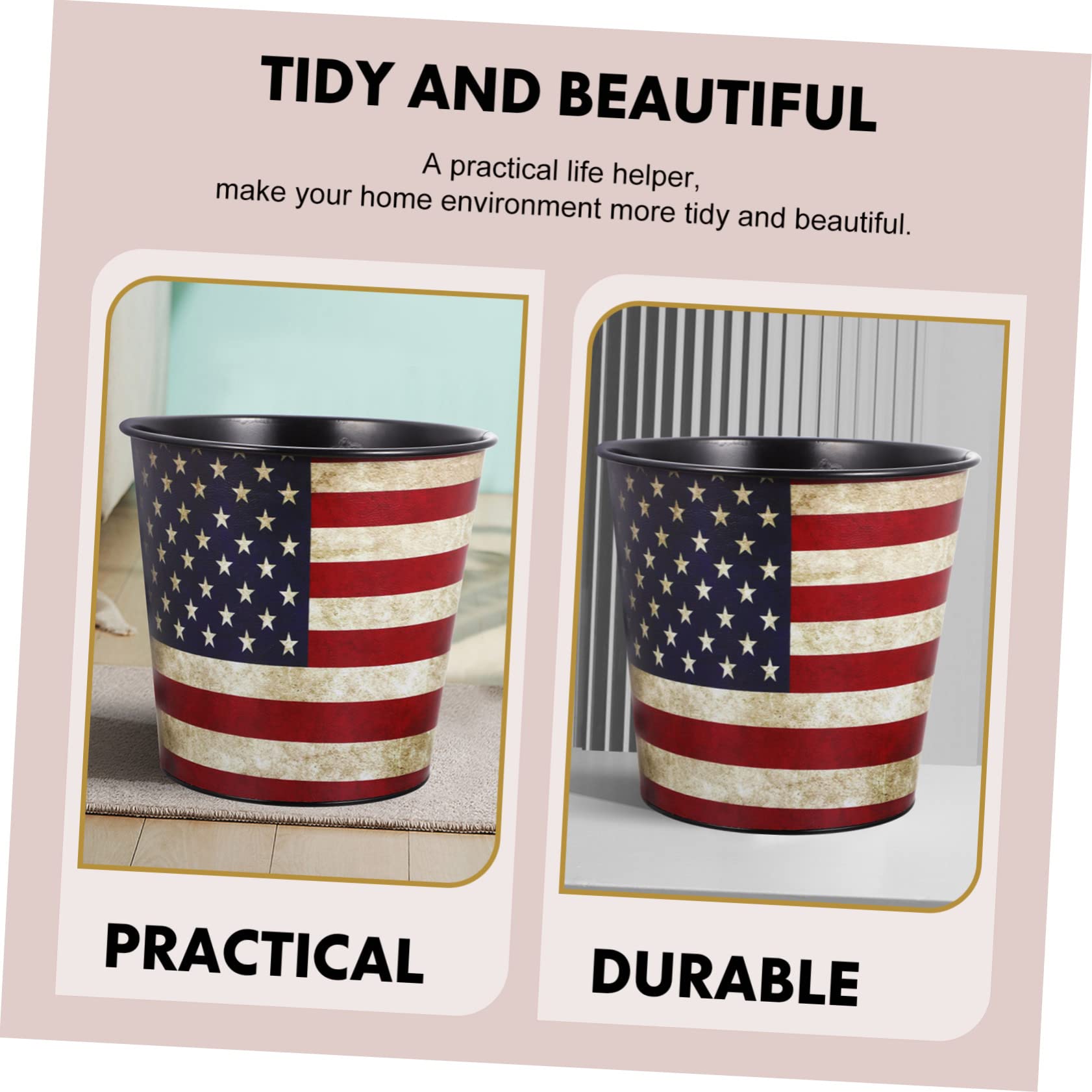 FONDOTIN American Flag Bathroom Trash Can Flag Waste Basket Bedroom Living Room Stylish Design