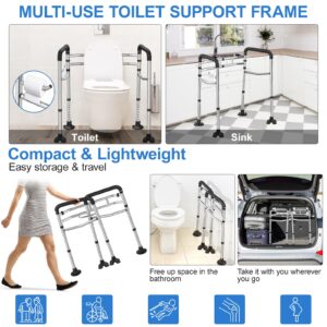 UGarden FSA/HSA Eligible Toilet Safety Rail, 380LB Stainless Steel Toilet Frame with Padded Handles&Paper Holder, Adjustable Detachable Handicap Toilet Rails, Foldable Toilet Support Frame for Elderly