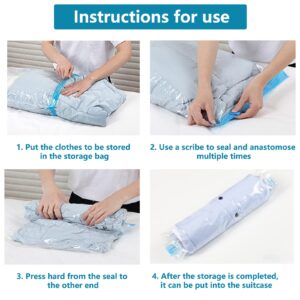 Compression Bags for Travel, Travel Essentials Hand Roll-Up Space Saver Seal Clothes Storage Bags, No Pump Needed Vacuum Storage Bags for Travel Accessories Home Packing Organizers (4 Medium, 4 Large)