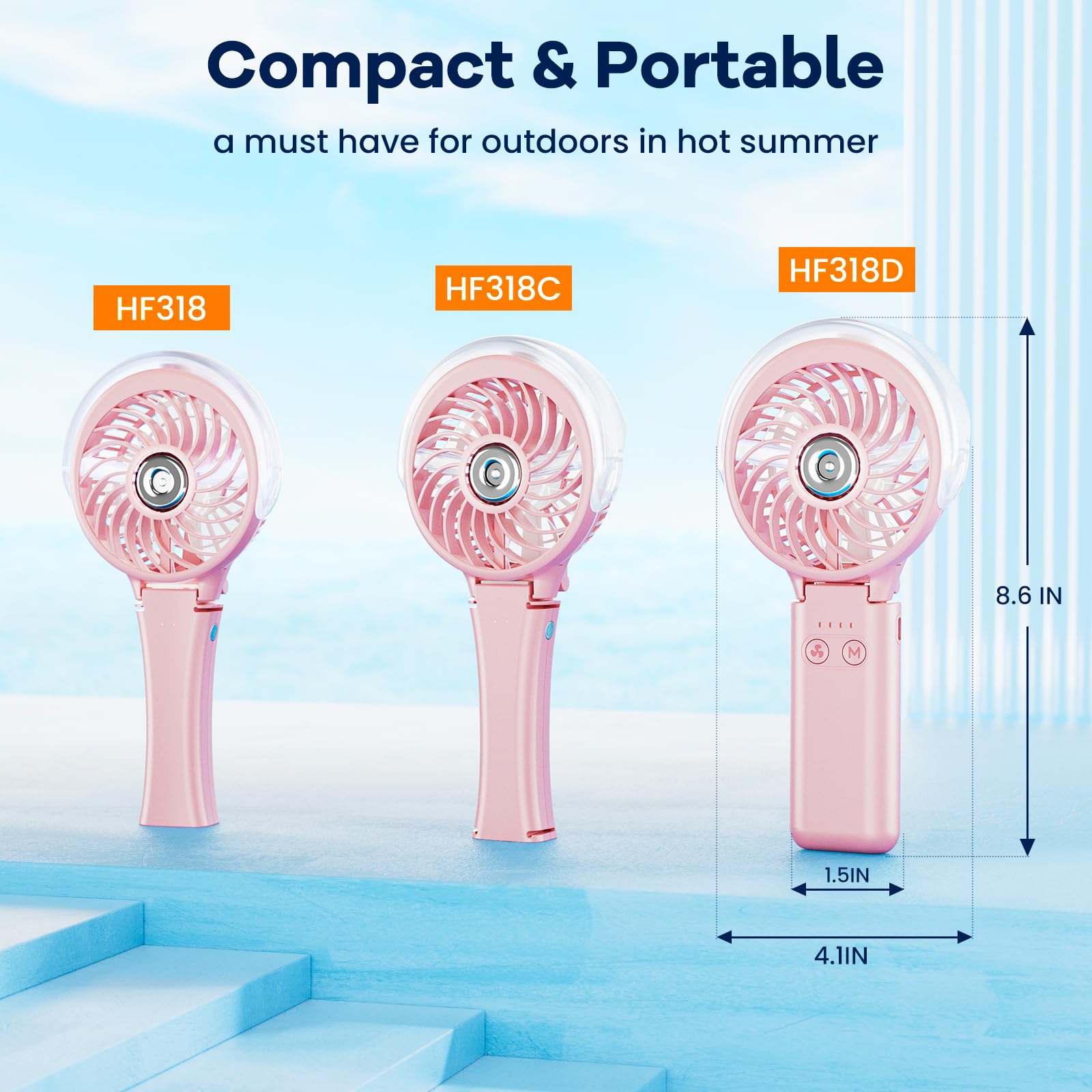 HandFan 5200mAh Handheld Misting Fan with Portable Charger, 34ml Water Tank, Rechargeable Personal Mister Fan, Spray Water Mist Fan, Electric Mini Hand Fans for Beach Travel Outdoors(Pink)