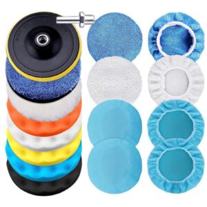 harewu 17 pcs polishing pads kit,3 inch sponge buffing pads,buffer for car detailing, polishing wheel for drill,car buffer polisher kit drill buffing kit for car polishing, waxing, sealing glaze