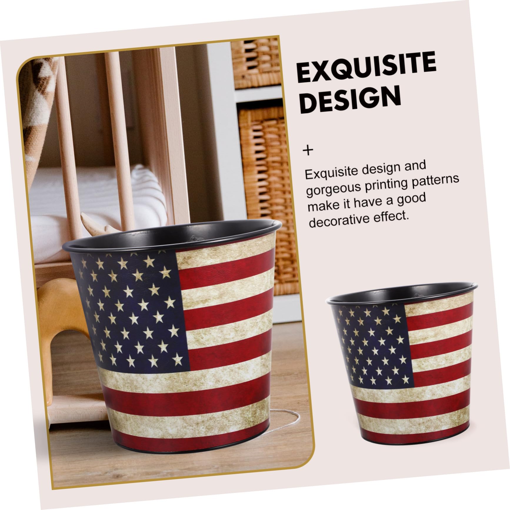 FONDOTIN American Flag Bathroom Trash Can Flag Waste Basket Bedroom Living Room Stylish Design