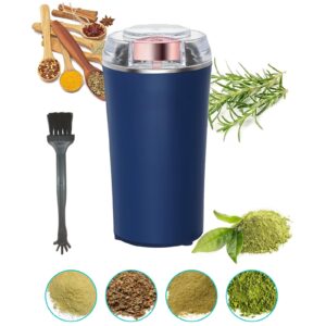 electric herb grinder 200w powerful fast grinding for dry spices flower buds with brush, easy on/off one-touch push button powder grinder perfect for herbs, spices, nuts, grains and coffee beans