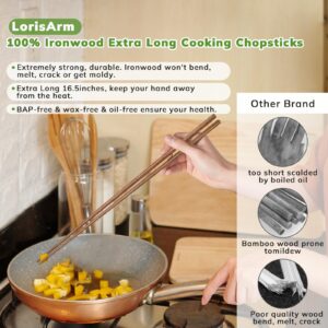 LorisArm Cooking Chopsticks Extra Long 16.5", Wooden Kitchen Chopstick Reusable for Noodles Frying Hotpot (16.5)