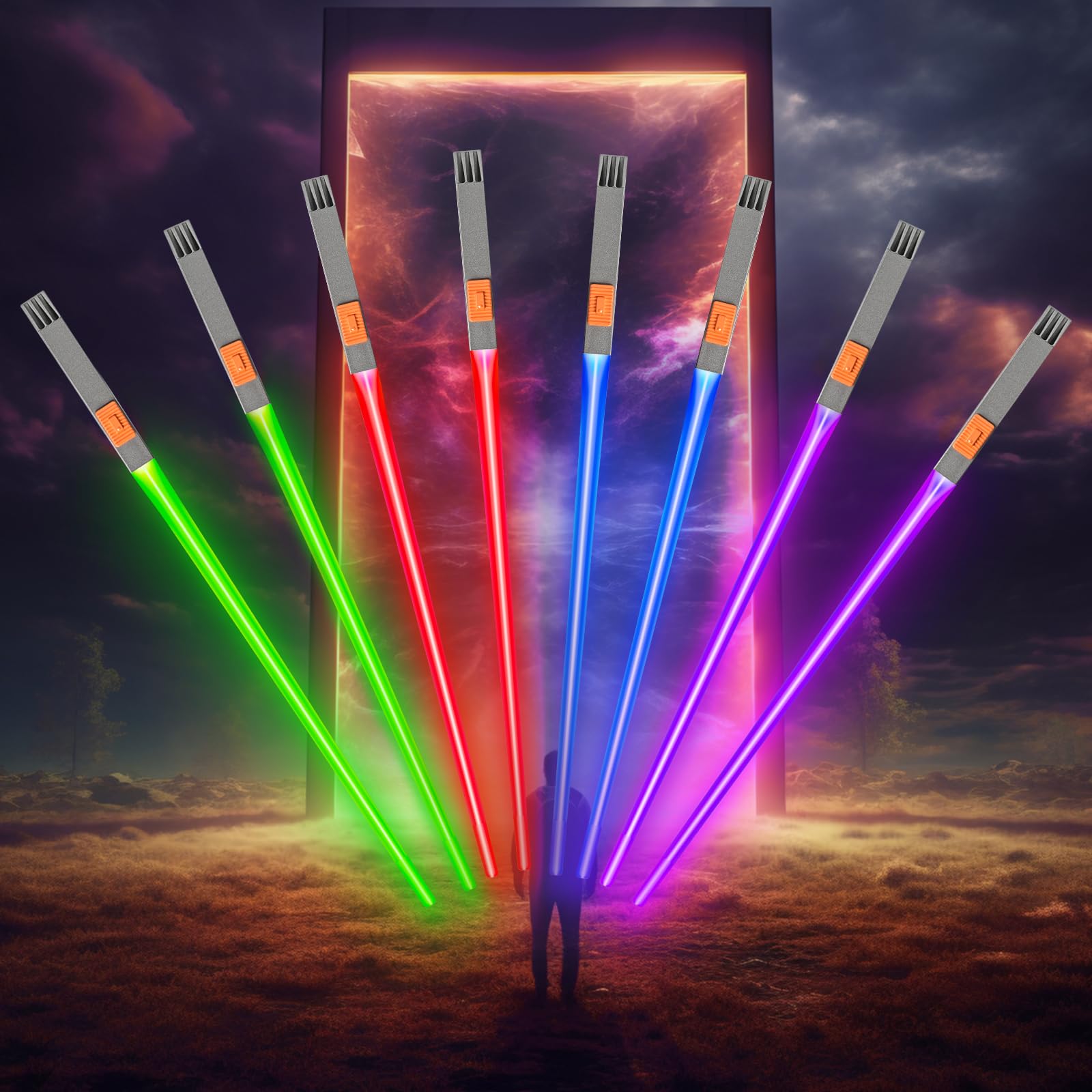 Vigrass Lightsaber Chopsticks Light Up, Mini Lightsaber, LED Glowing Light Saber Chop Sticks, Cool Chopsticks, Light Saber Chopsticks, 4 Pairs - Blue, Red, Green, Purple