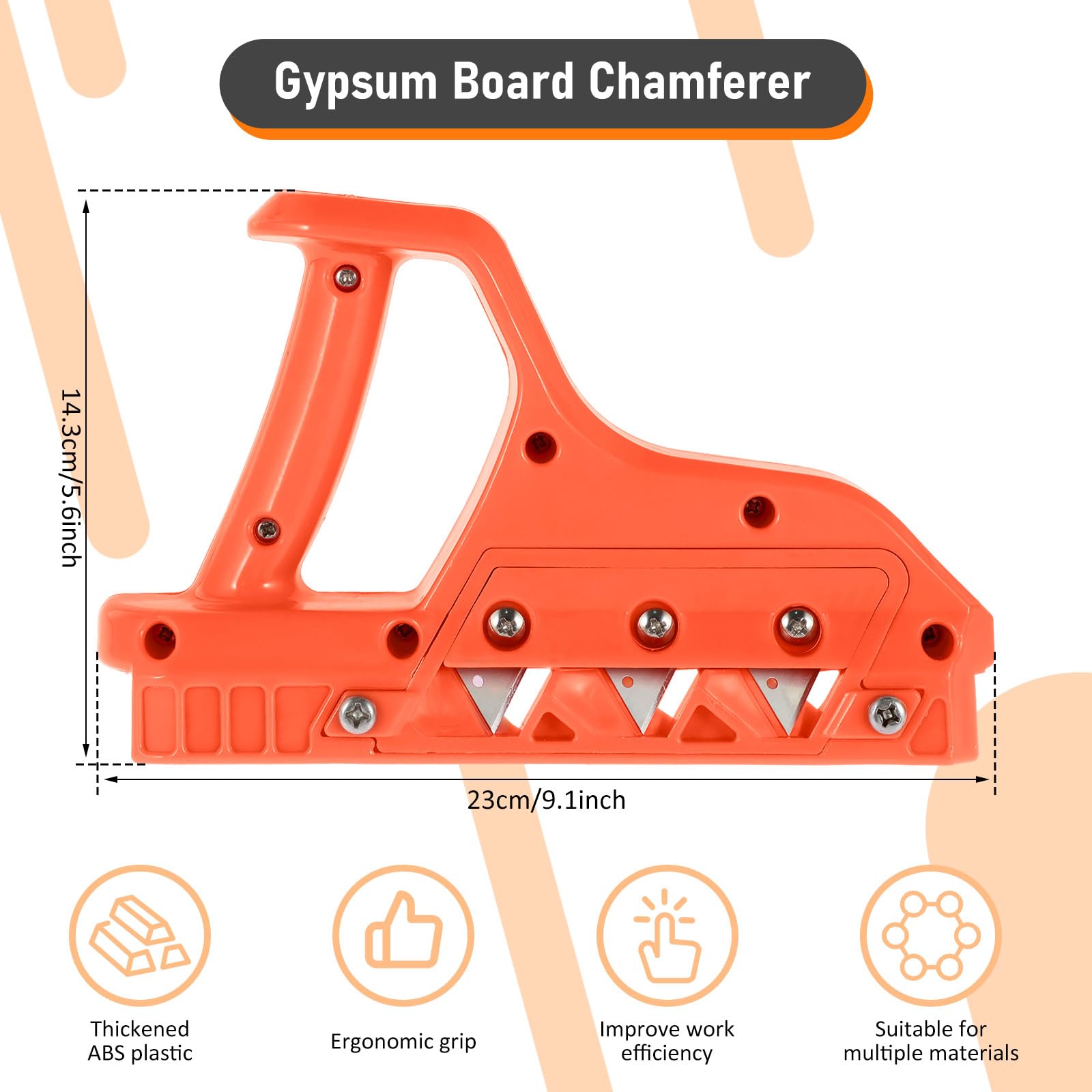 Plasterboard Fast Cutter, Precise 45° 60° Gypsum Board Chamferer with 10 Blades, Plastic Plasterboard Edger, Drywall Edge Hand Cutting Tool, Woodworking Hand Plane Tool for Drywall Chamfer (45°)