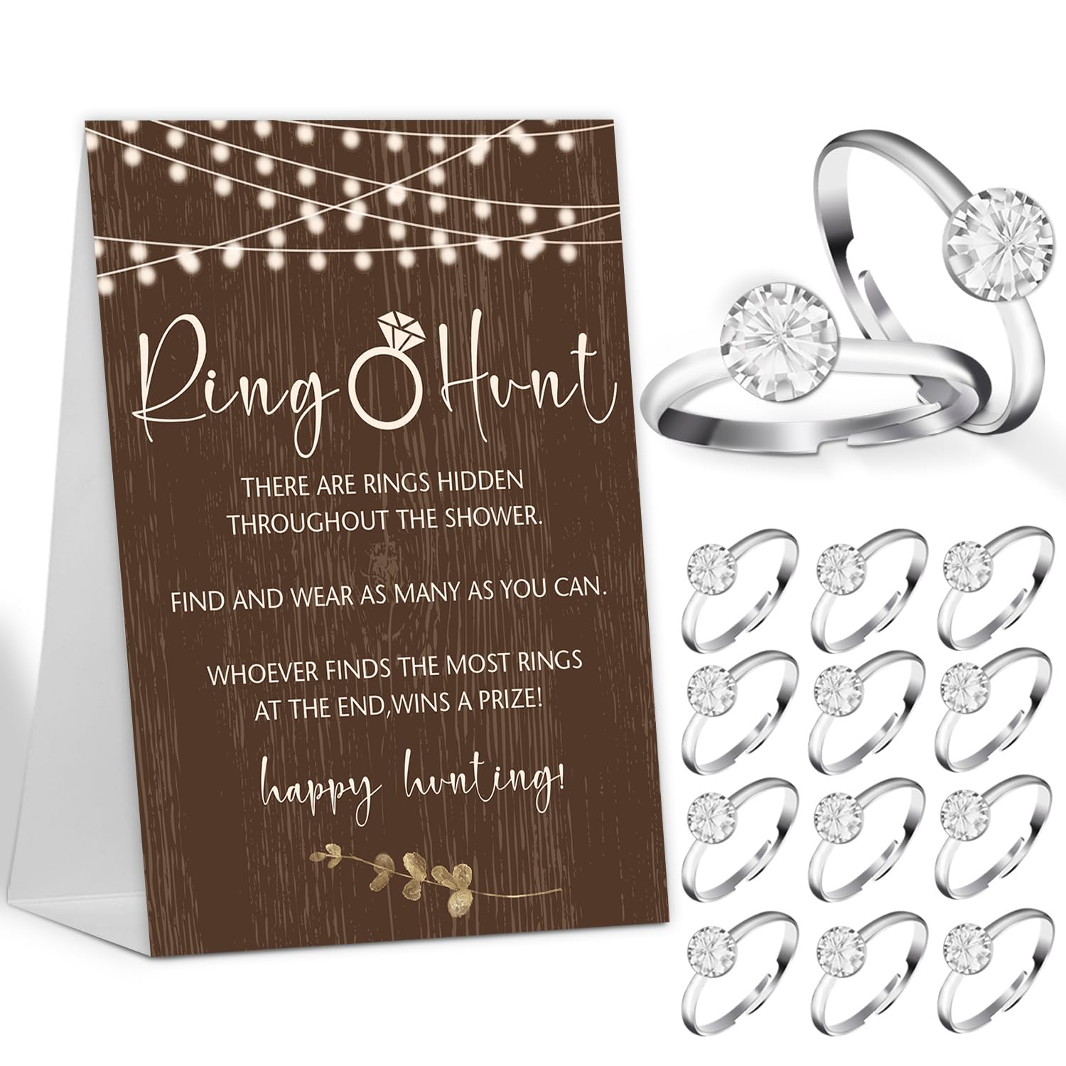 The Ring Hunt Game, Rustic Bridal Shower Games with Rings-One Sign and 30 Rings, Bridal Shower and Wedding Shower Games for Guests, Engagement Party Game, Bridal Shower Decorations-LS5