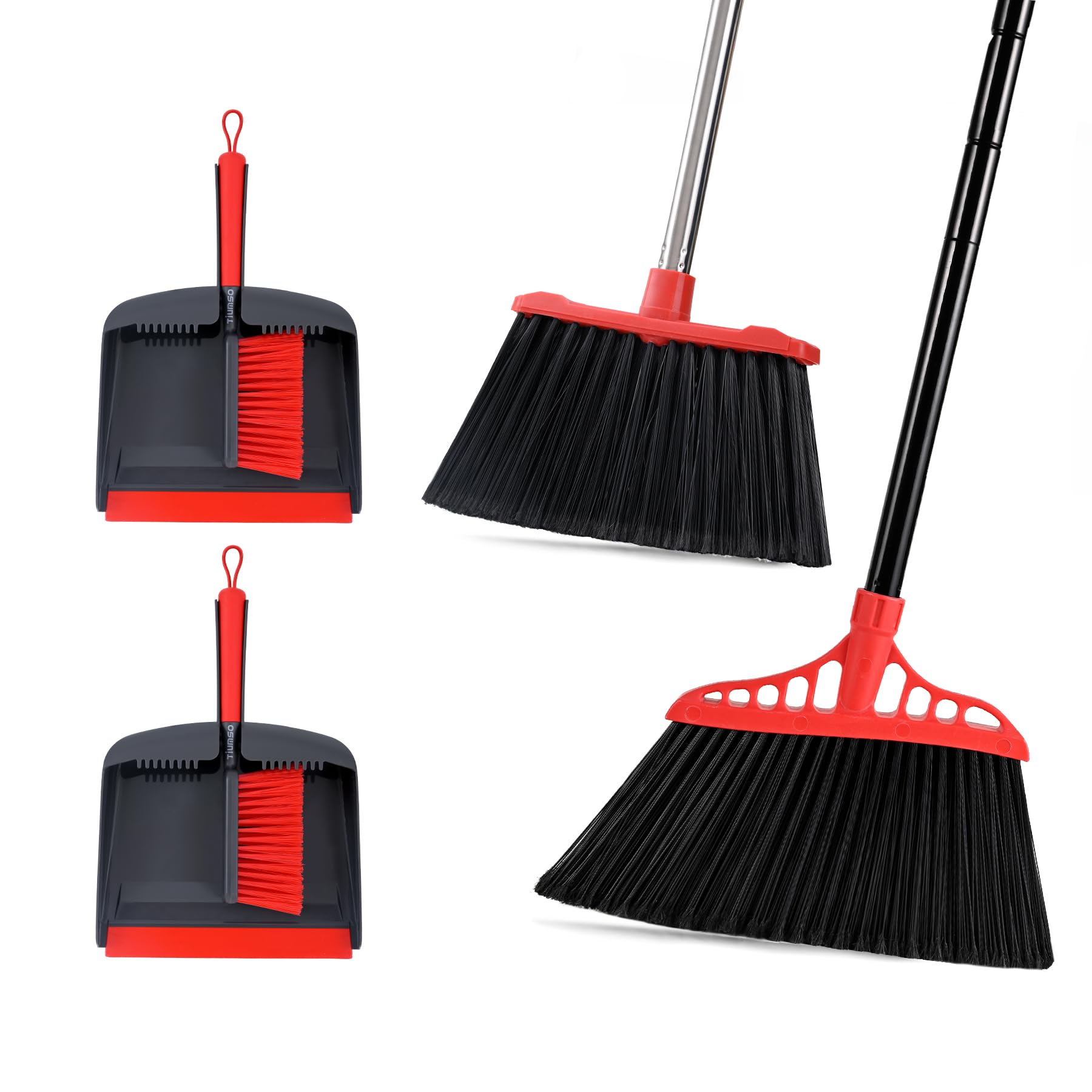 Tiumso Dustpan and Brush Set, 55'' Heavy Duty Broom Outdoor Commercial Broom and Large Indoor Broom for Home Hall Lobby Office Garage Patio and Car Truck