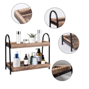 BDBDYEAY Bathroom Countertop Organizer, 2 Tier Vanity Organizer and Storage for Cosmetic Skincare Perfume, Wood Bead Storage Shelf for Bathroom Kitchen Coffee Station