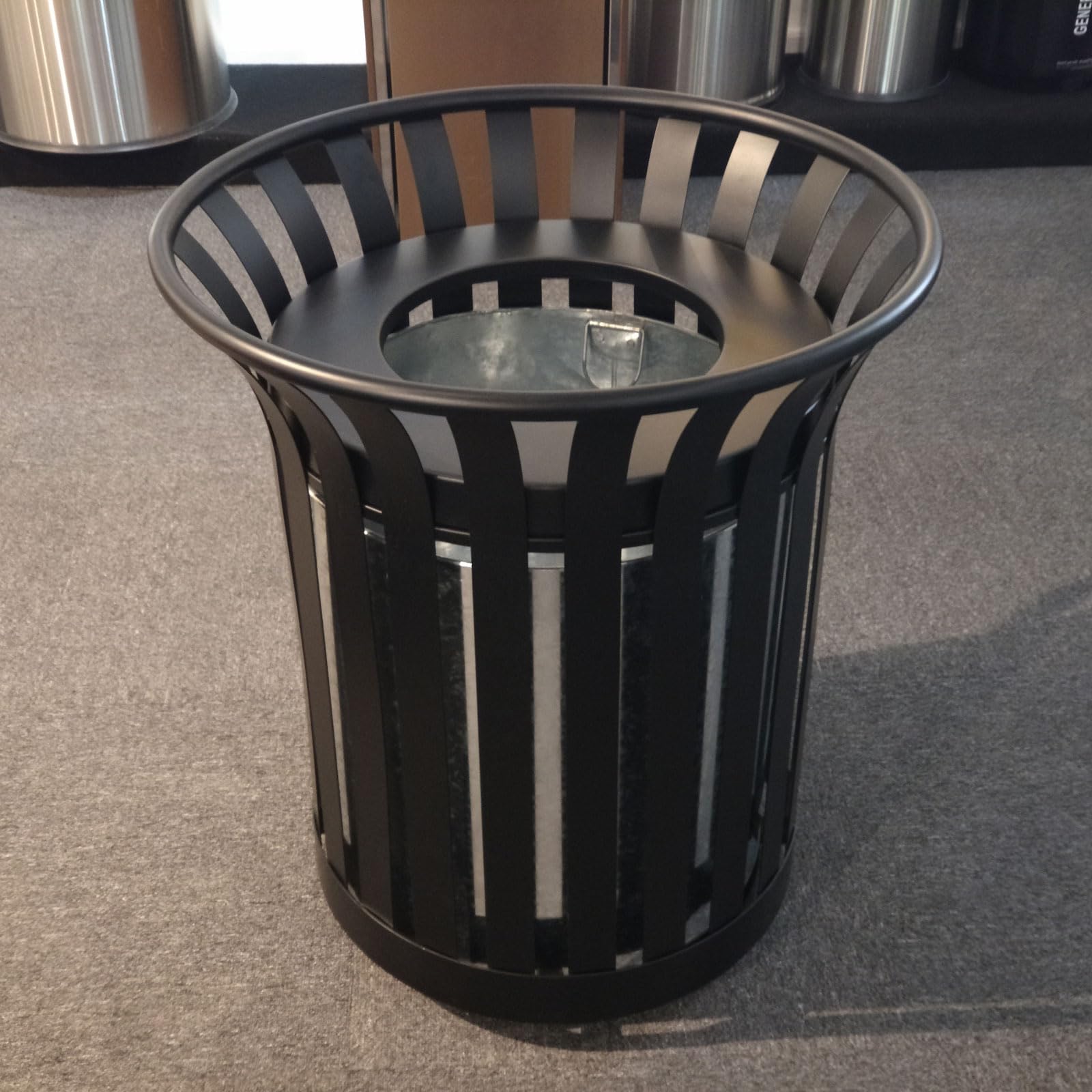 Anxeit Outdoor Metal Slatted Trash Receptacle,Waste Receptacle，Commercial Trash Cans,Zone Round Garbage Bin,Square Hotel Street Patio Indoor Metal Stan (Large - Black)