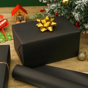 CAMKUZON Black Kraft Wrapping Paper for Christmas Birthday Wedding Showers Holiday Gift Wrap, Packing, Crafts, Arts, Postal - Solid Color Kraft Paper Roll, 17.4 Inch X 33 Feet