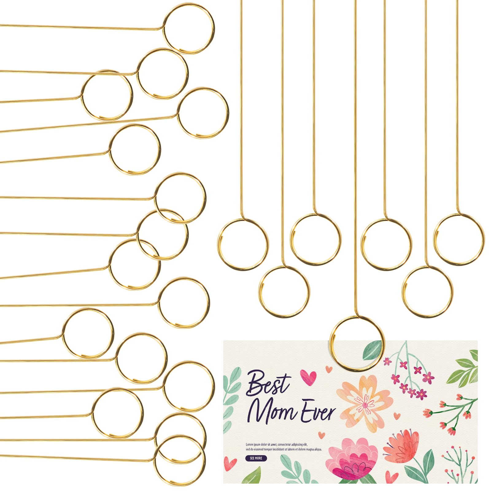 Rimoev 40 Pcs Floral Card Holder Picks, 12 Inch Round Picture Holders, Photo Holder Pick Stick, Gold Floral Place Card Holder, Floral Picks Clips, Photo Picture Holder for Weddin