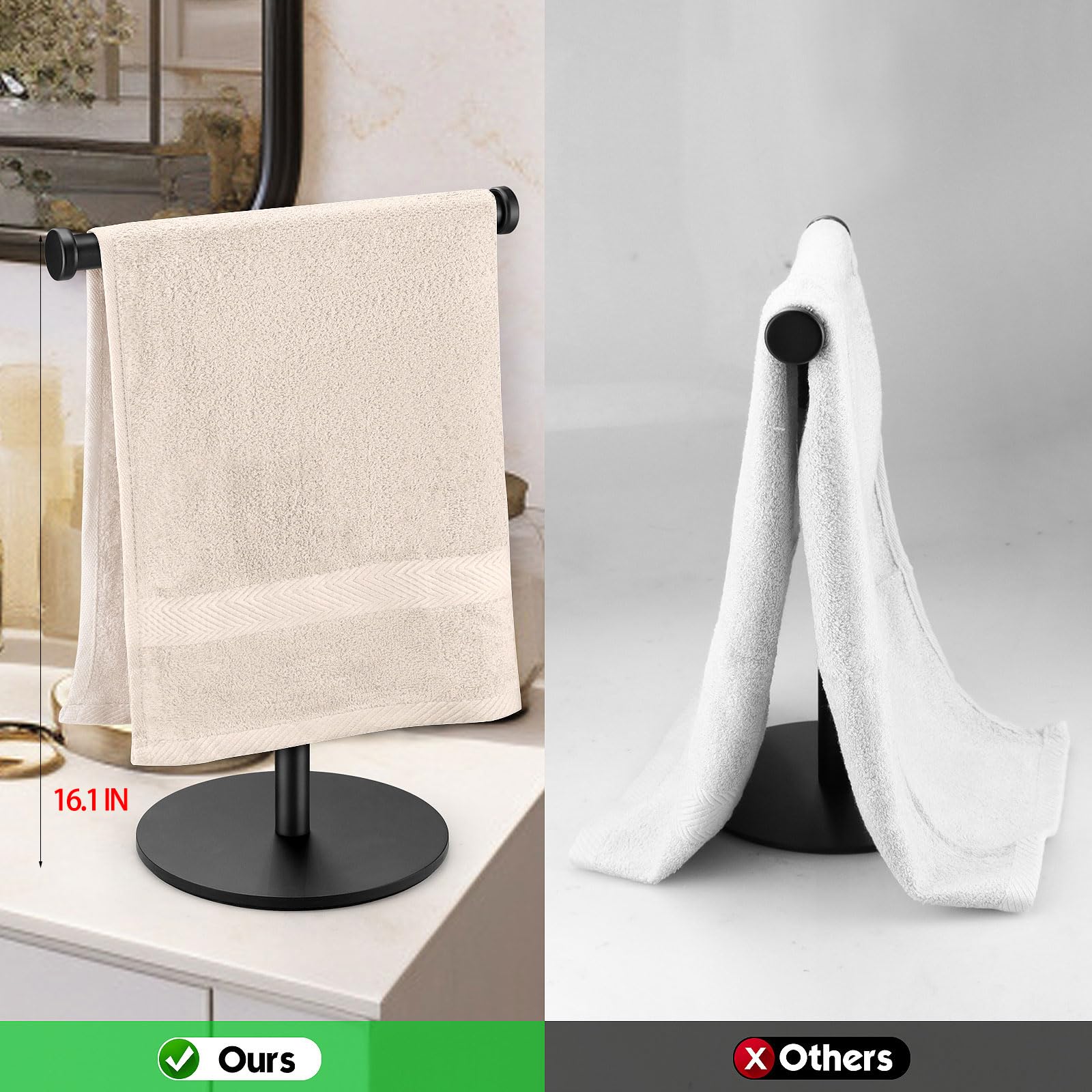 Hand Towel Holder, Matte Black Bathroom Towel Racks, Countertop Towel Stand, T-Shape Towel Holder for Bathroom Kitchen