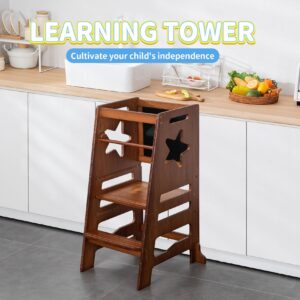 UNICOO Bamboo Height Adjustable Kids Kitchen Step Stool, Kids Learning Stool, Toddlers Stool, Toddler Standing Tower, Safe Step Stool for 1-5 Years Old Kids - Perfect Kitchen Helpe(S033-Antique Brown)