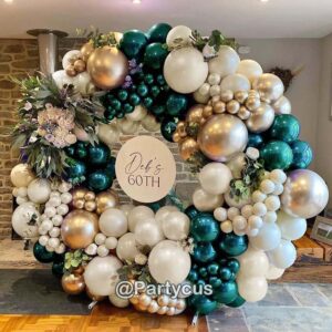 Emerald Green Balloon Garland Double Stuffed Dark Green White Pearl Balloon Forest Green Ivory Gold Balloon Arch Kit for Birthday Wedding Anniversary Graduation Christmas Party Decoration