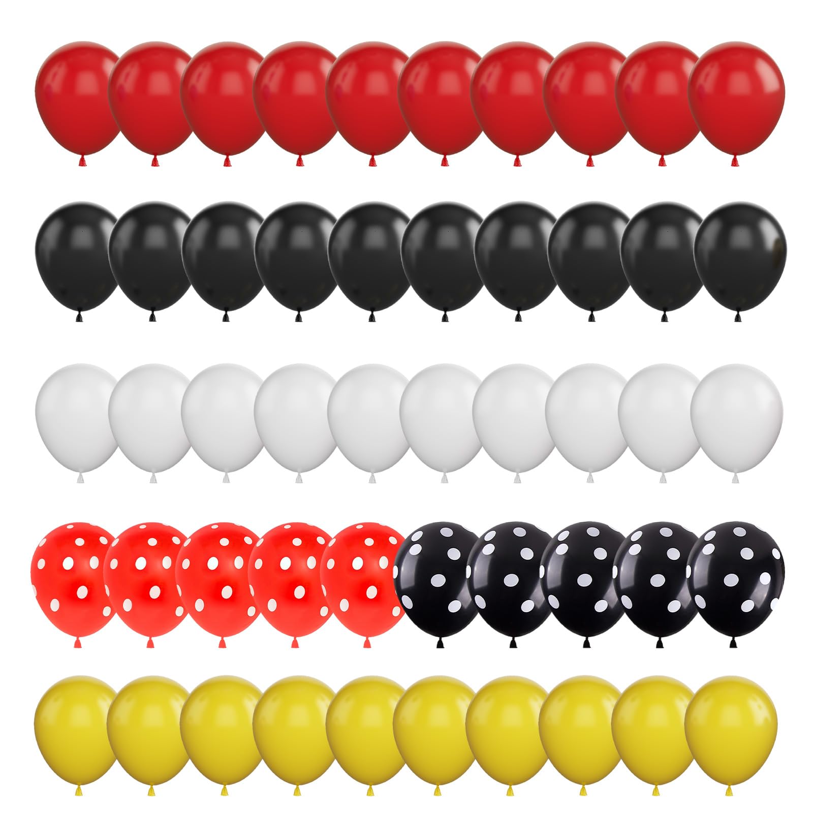 GREMAG Red Yellow Black Balloons, 12inch Black Yellow Red White Polka Dot Balloon Kit with Ribbons, 60 Pcs Latex Balloons for Cartoon Mouse Theme Party Birthday Baby Shower Anniversary Graduation