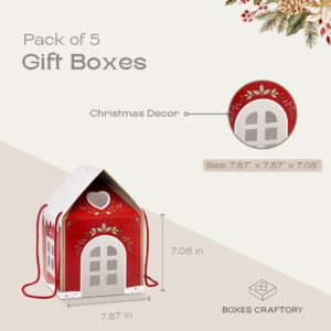 Boxes Craftory Pack of 5 House Shaped Gift Boxes (7.87 x 7.87 x 7.08 inch) - Mansion Boxes Ideal for Christmas Gift Boxes and Christmas Boxes for Treats | Red Christmas