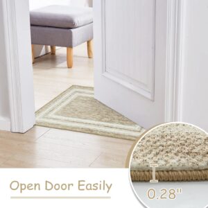 Sungea Bordered Indoor Door Mat 2x3,Non-Slip Machine Washable Entryway Rug,Low-Pile Faux Wool Super Soft Front Door Rug,Foldable Area Rugs for Bathroom Stair(Tan)