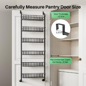 Over the Door Pantry Organizer - 6 Tier Pantry Door Spice Rack Organizer, Metal Over Door Organization Pantry Organizer and Storage Kitchen