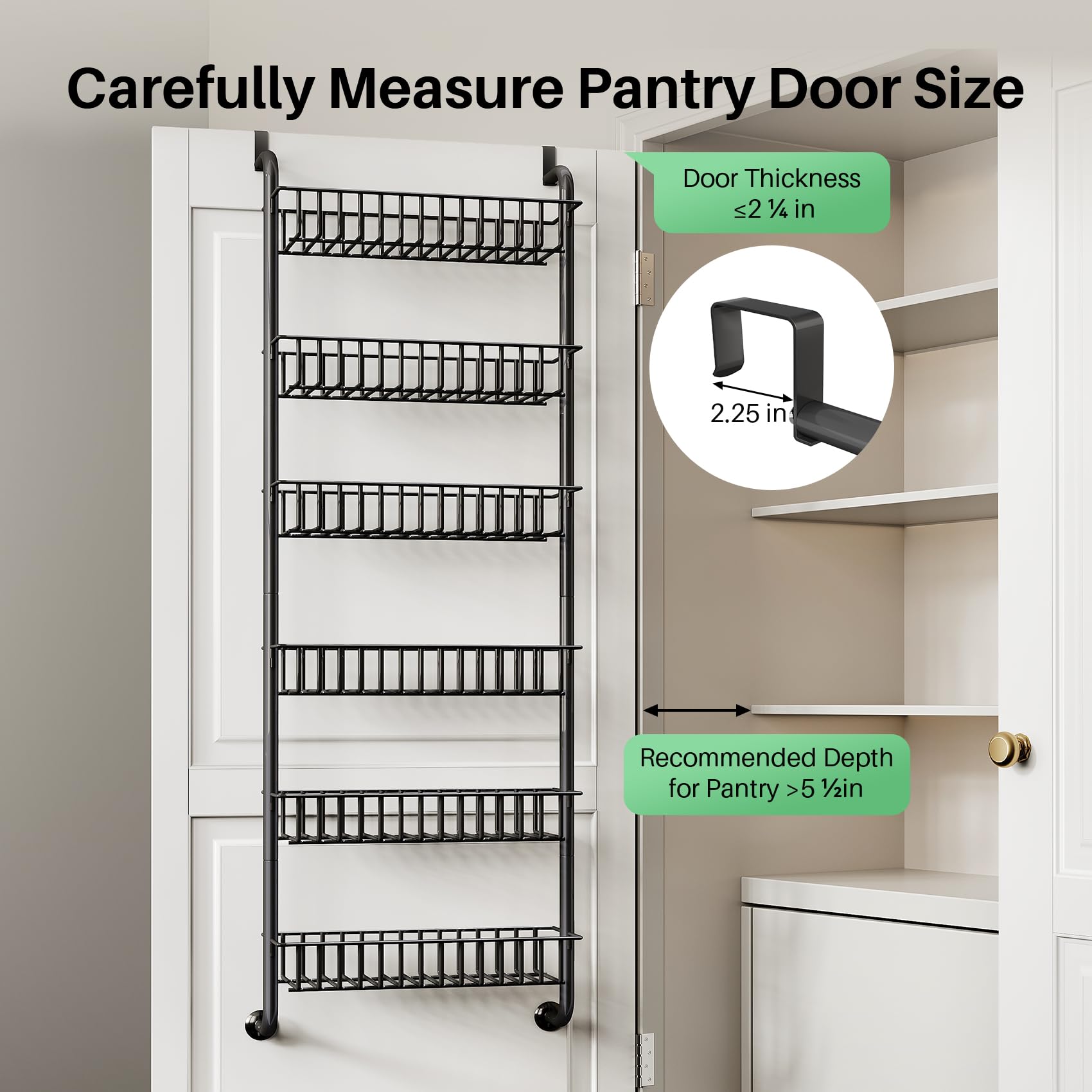 Over the Door Pantry Organizer - 6 Tier Pantry Door Spice Rack Organizer, Metal Over Door Organization Pantry Organizer and Storage Kitchen