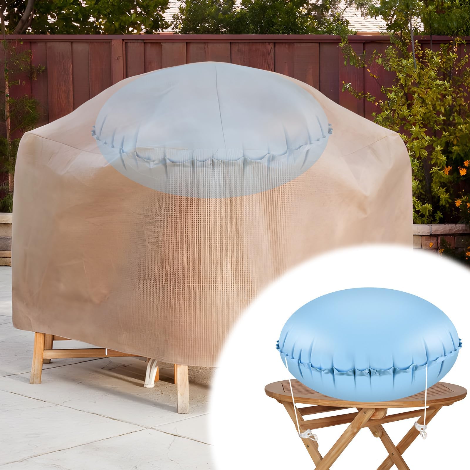 54in Dia Dome Patio Furniture Cover Airbag, Round Dome Airbag Kit with 4 Ropes to Fix,Weather Resistant Patio Table Cover Support Air Bag for Outdoor Furniture