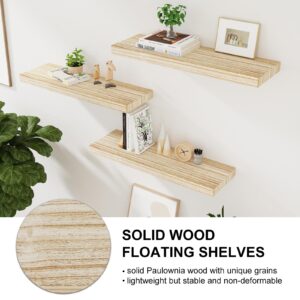 BOFIRE Wall Shelves, Floating Shelves for Wall, Wall Mounted Wood Shelves for Bedroom Laundry Living Room, Solid Wood Display Shelves Decor (Wood, 17 Inches)