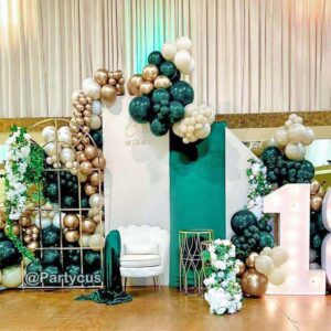 Emerald Green Balloon Garland Double Stuffed Dark Green White Pearl Balloon Forest Green Ivory Gold Balloon Arch Kit for Birthday Wedding Anniversary Graduation Christmas Party Decoration