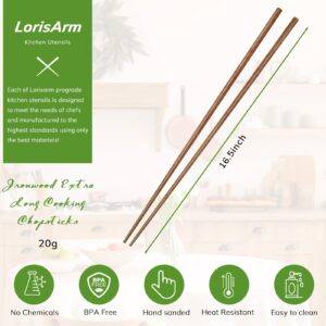 LorisArm Cooking Chopsticks Extra Long 16.5", Wooden Kitchen Chopstick Reusable for Noodles Frying Hotpot (16.5)