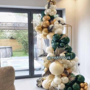 Emerald Green Balloon Garland Double Stuffed Dark Green White Pearl Balloon Forest Green Ivory Gold Balloon Arch Kit for Birthday Wedding Anniversary Graduation Christmas Party Decoration