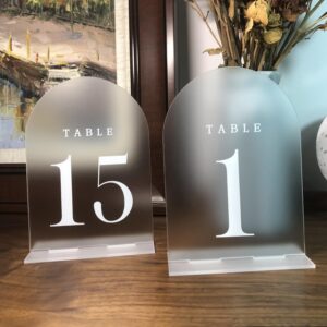 1-15 wedding table numbers, frosted arch wedding table numbers with stands, 5x7inch acrylic signs and holders, perfect for wedding table centerpiece decoration, reception, party, anniversary, event